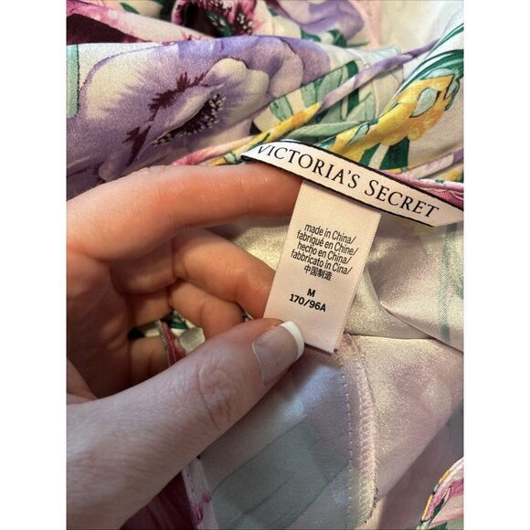 Victorias Secret Satin Pink Purple White Floral Tank Shorts Pajama Set Medium - Picture 10 of 10